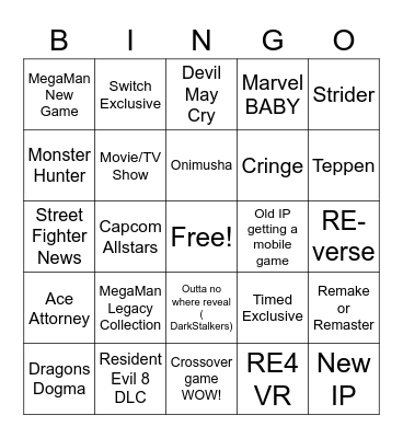 Capcom Bingo Card