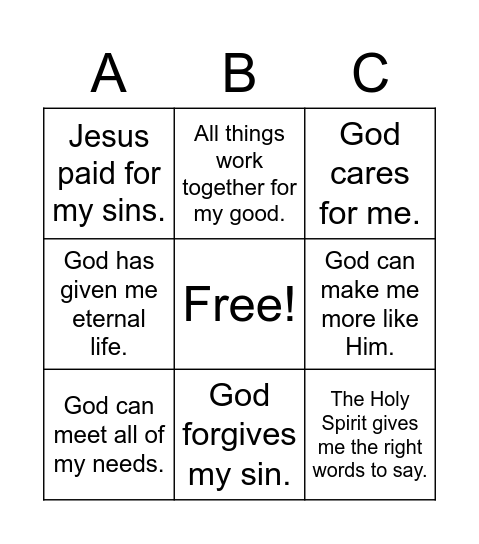 God's Promises Bingo Card