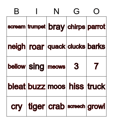Animal Sounds Bingo Card