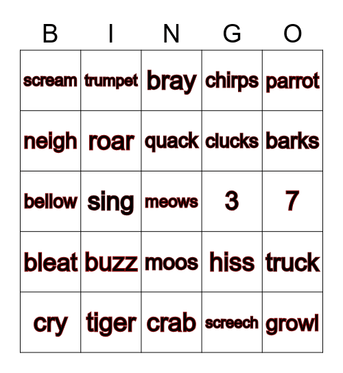 Animal Sounds Bingo Card