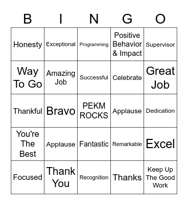 Employee Appreciation Bingo Card