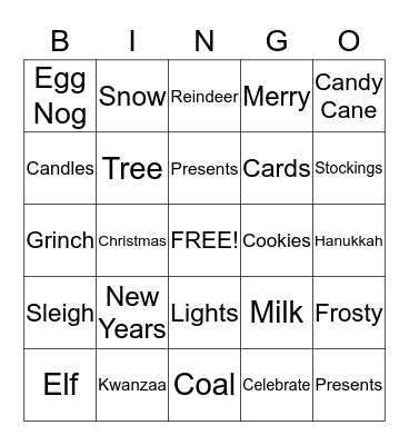 Holiday Bingo Card