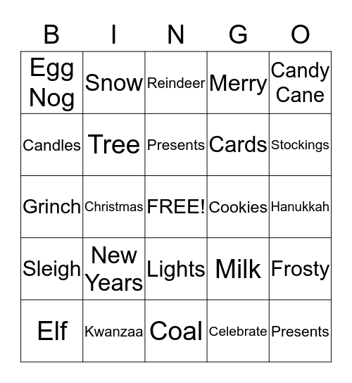 Holiday Bingo Card