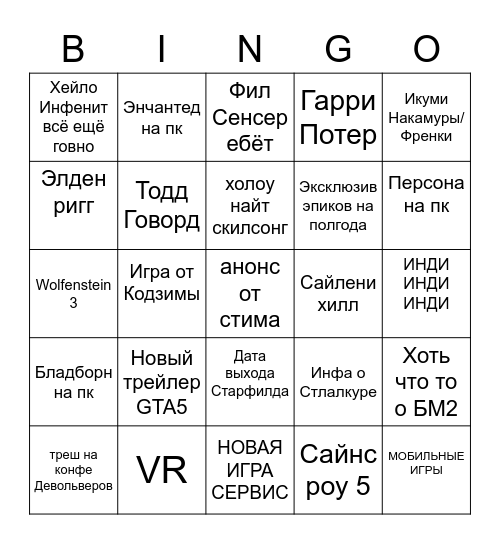 Конфач е3 2021 Bingo Card