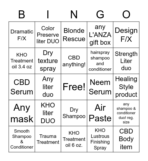 B.I.G. L'ANZA Bingo! Bingo Card