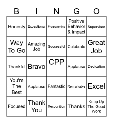 Employee Appreciation Bingo Card