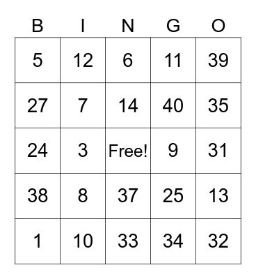 4th Grade Bingo Card