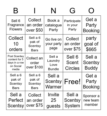 Scentsy Hostess Bingo Card