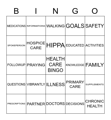 HEALTH CARE BINGO Card