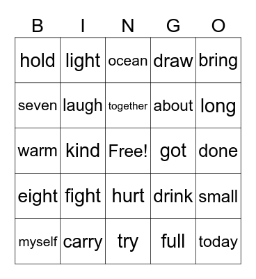 Word Bingo Card