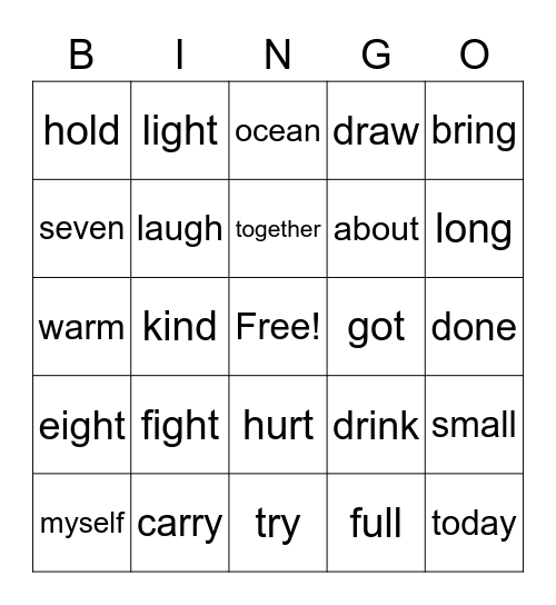 Word Bingo Card