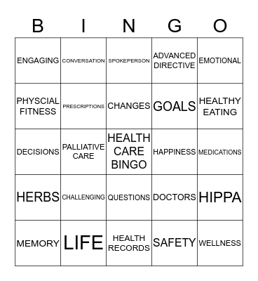 HEALTH CARE BINGO Card