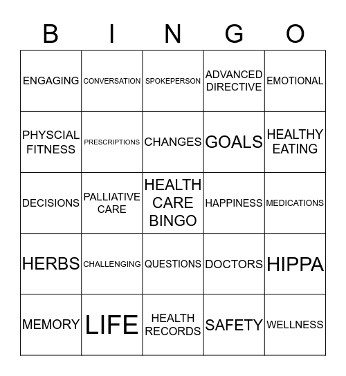 HEALTH CARE BINGO Card