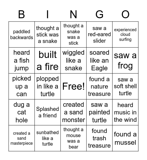River Raiders Bingo Card