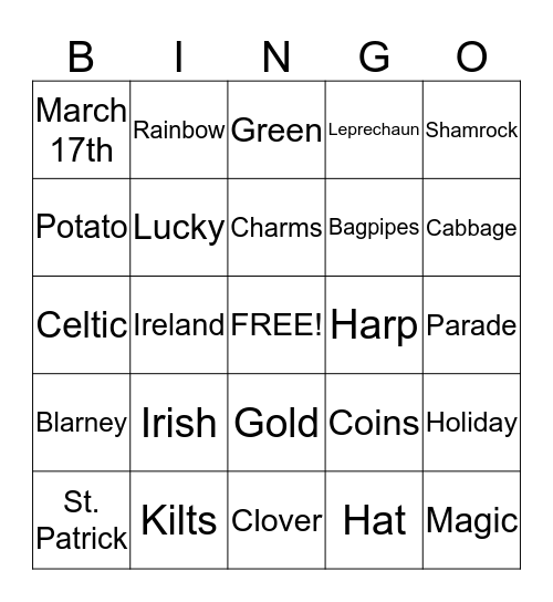 St. Patrick's Day Bingo Card