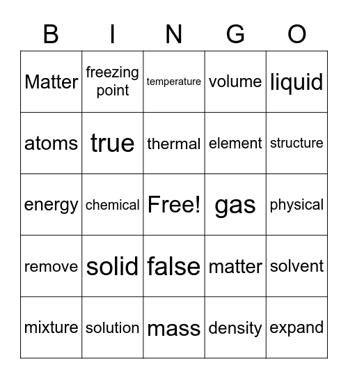 Matter Bingo Card