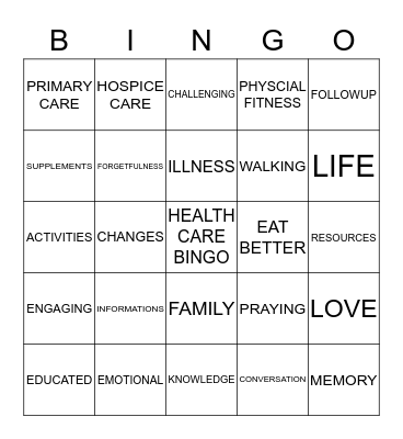 HEALTH CARE BINGO Card