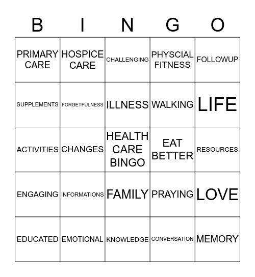 HEALTH CARE BINGO Card