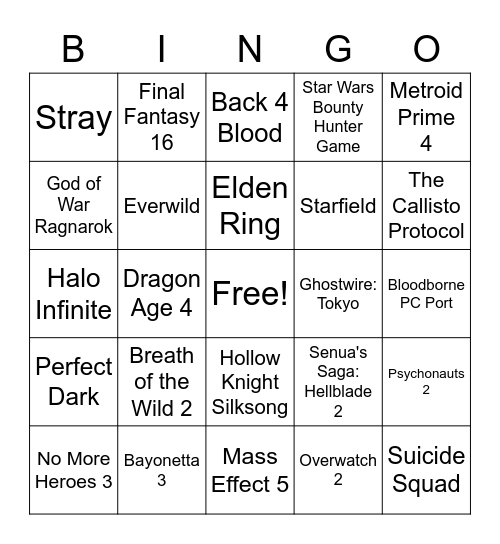 E3 2021 Bingo Card