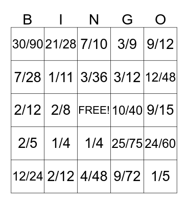 Equivalent Fractions BINGO! Bingo Card