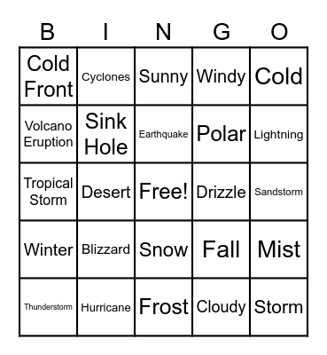 Wild Weather Bingo Card