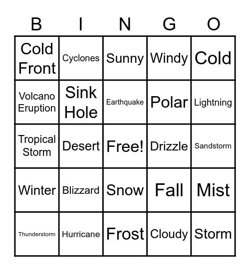 Wild Weather Bingo Card