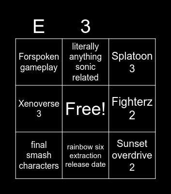 E3 2021 Bingo Card