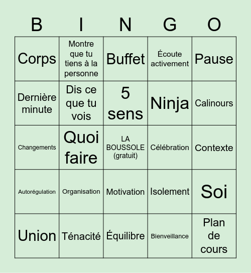 BINGO - Retraite d'équipe La Boussole 2021 Bingo Card