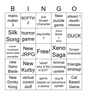 nintendo E3 Bingo Card