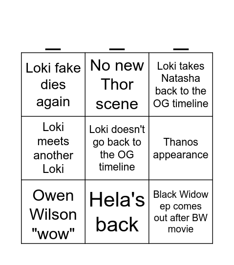 Loki Bingo Card