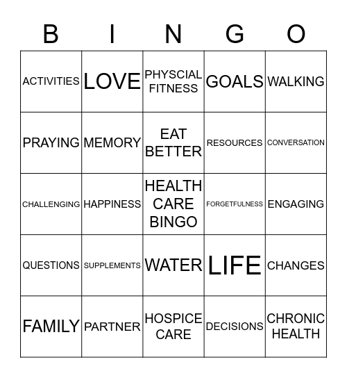 HEALTH CARE BINGO Card