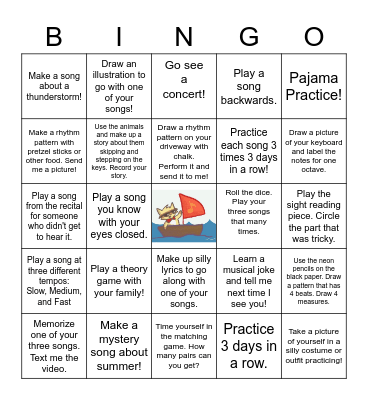 Summer Piano Club! Bingo Card
