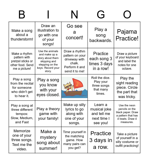 Summer Piano Club! Bingo Card