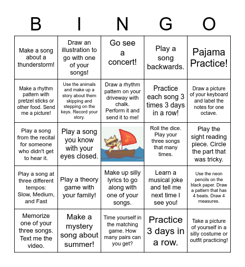 Summer Piano Club! Bingo Card