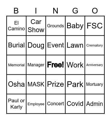 El Camino Word Bingo Card