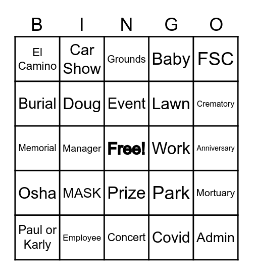 El Camino Word Bingo Card