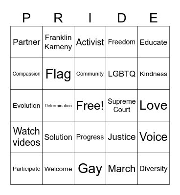 PRIDE Bingo Card