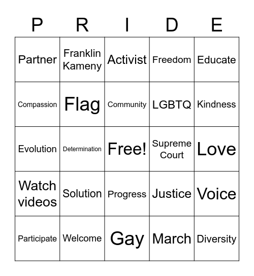 PRIDE Bingo Card