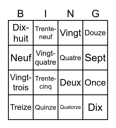 Harry's French Project Bingo Card