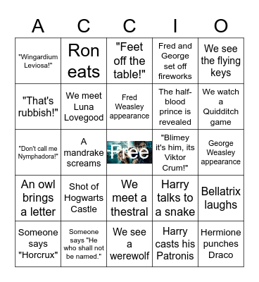 Harry Potter Marathon Watch Along Bingo Card