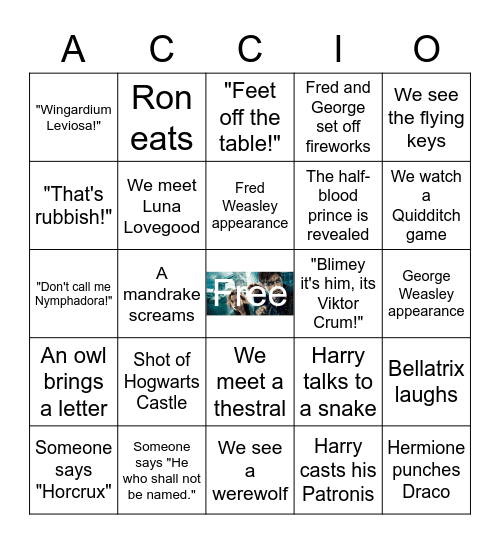 Harry Potter Marathon Watch Along Bingo Card