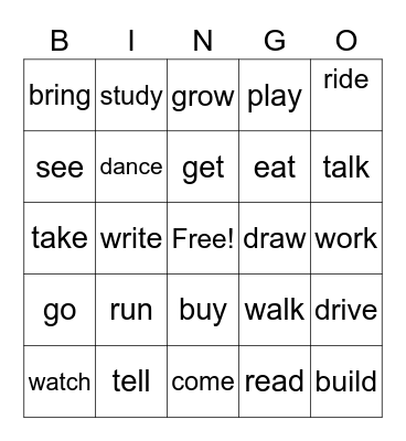 Simple past Bingo Card