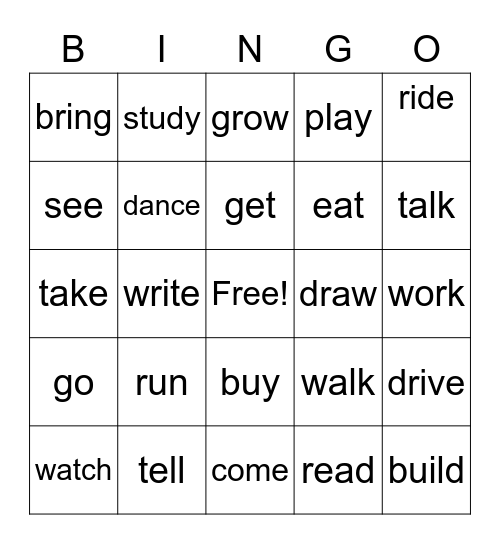 Simple past Bingo Card