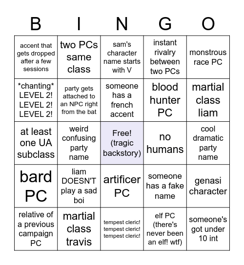 Untitled Bingo Card