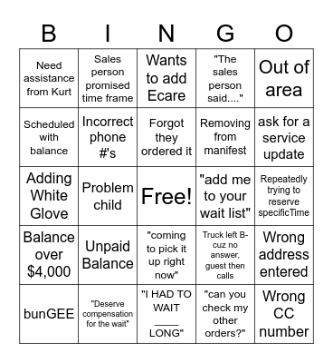 Schneidys Del. Bingo Card