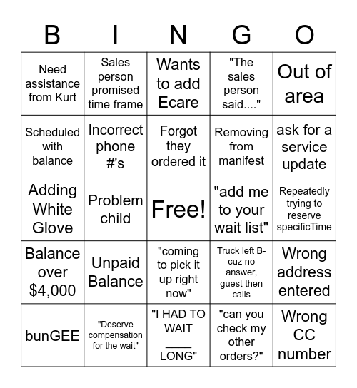 Schneidys Del. Bingo Card