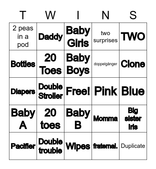 Baby Bingo! Bingo Card
