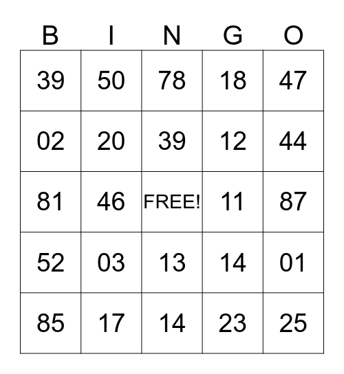 LUCKY YOU  Bingo Card