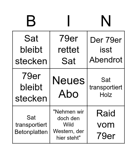 Snowrunner Bingo Card