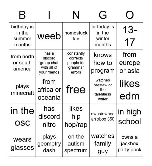 Untitled Bingo Card